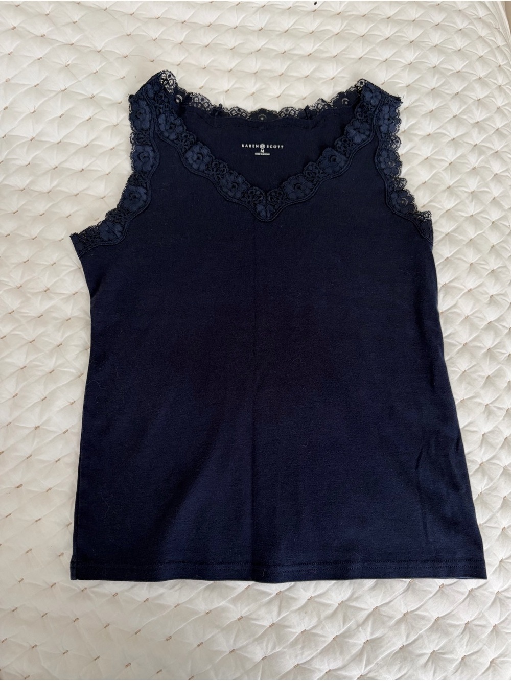 Karen Scott Navy Lace-Trim Tank Top - Picture 2 of 6